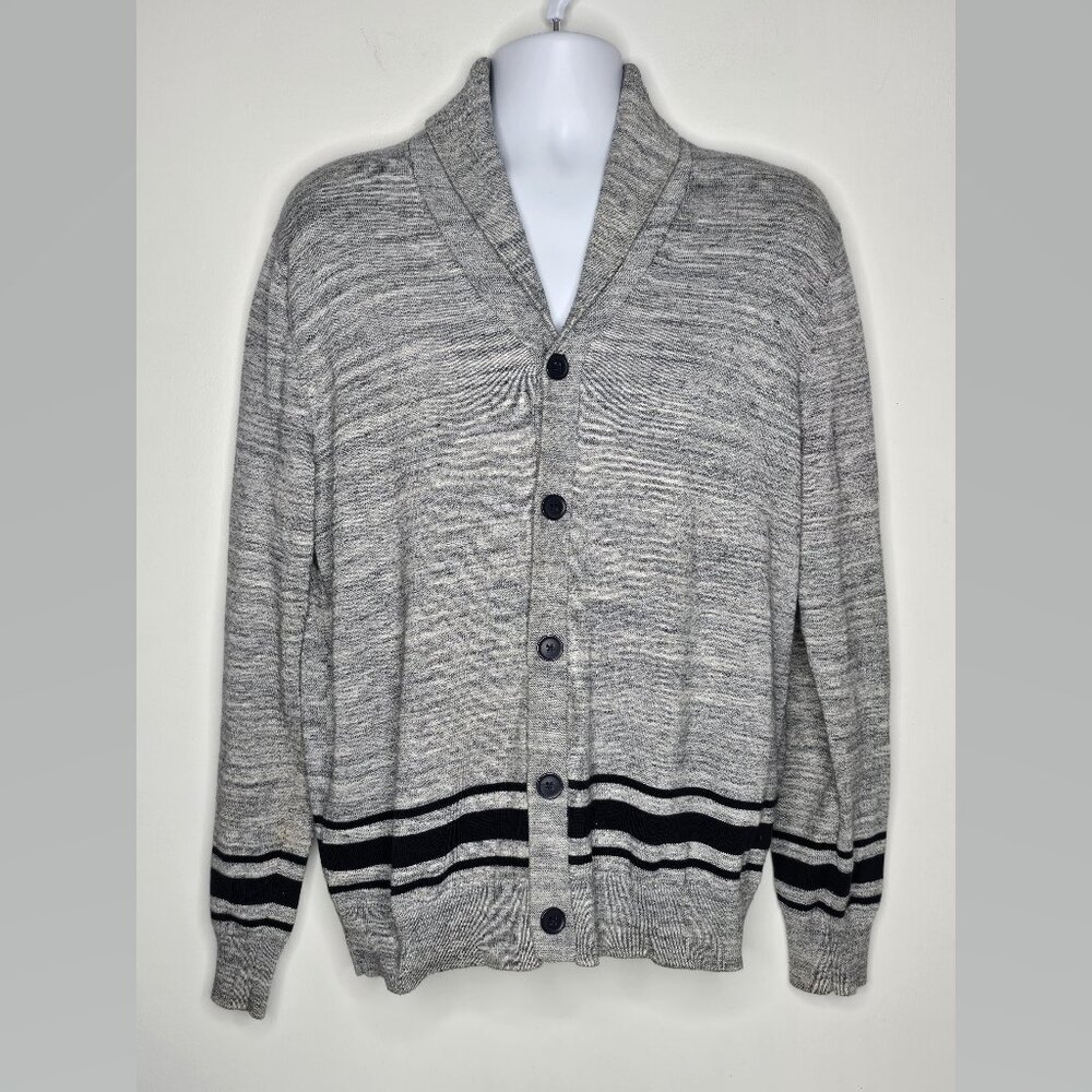 Express Sweater Men XL Gray Button Front Cardigan Pockets Stretch‎ Knit Shirt